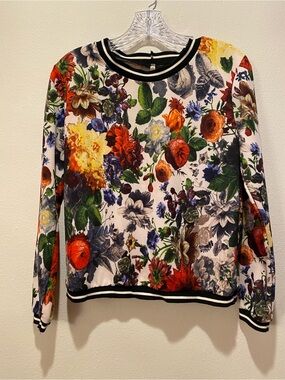 Mono B Floral Crewneck Sweatshirt in White with Multicolor Blooms